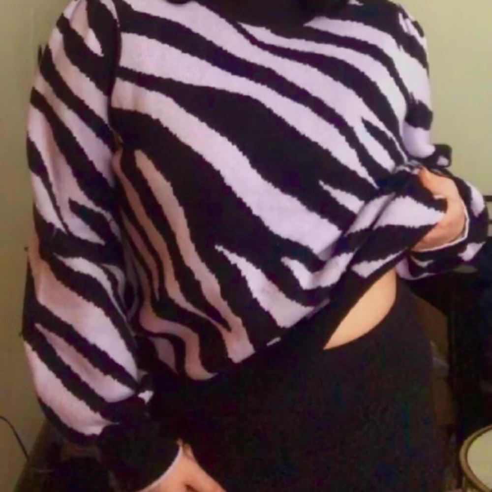 Purple and black zebra netted sweater ✨